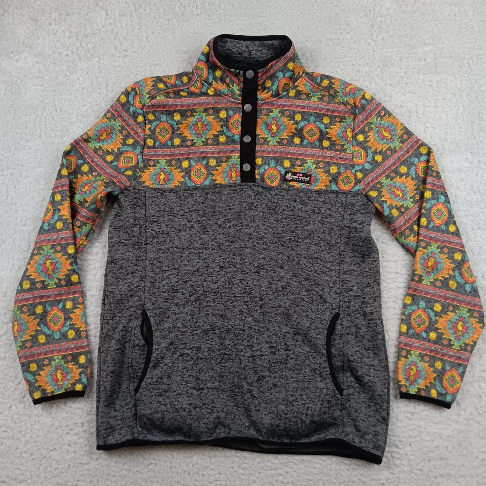 Simply Southern Pullover XL Grey Southwestern Geometric Snap Neck Fleece
